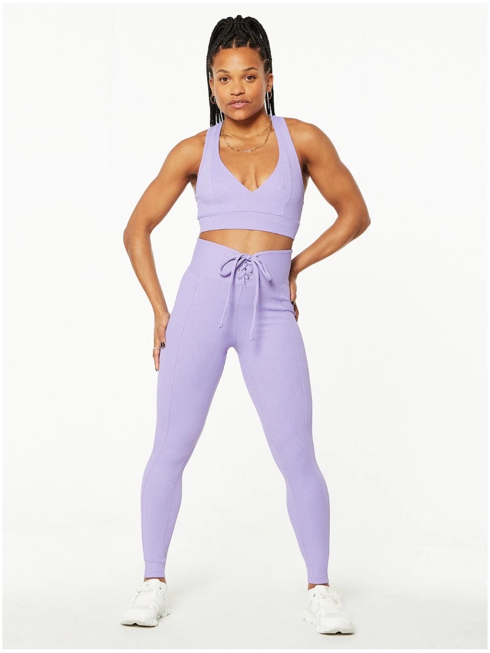 Year Of Ours Lavender lilac Ribbed football lace up leggings s EUC soulcycle